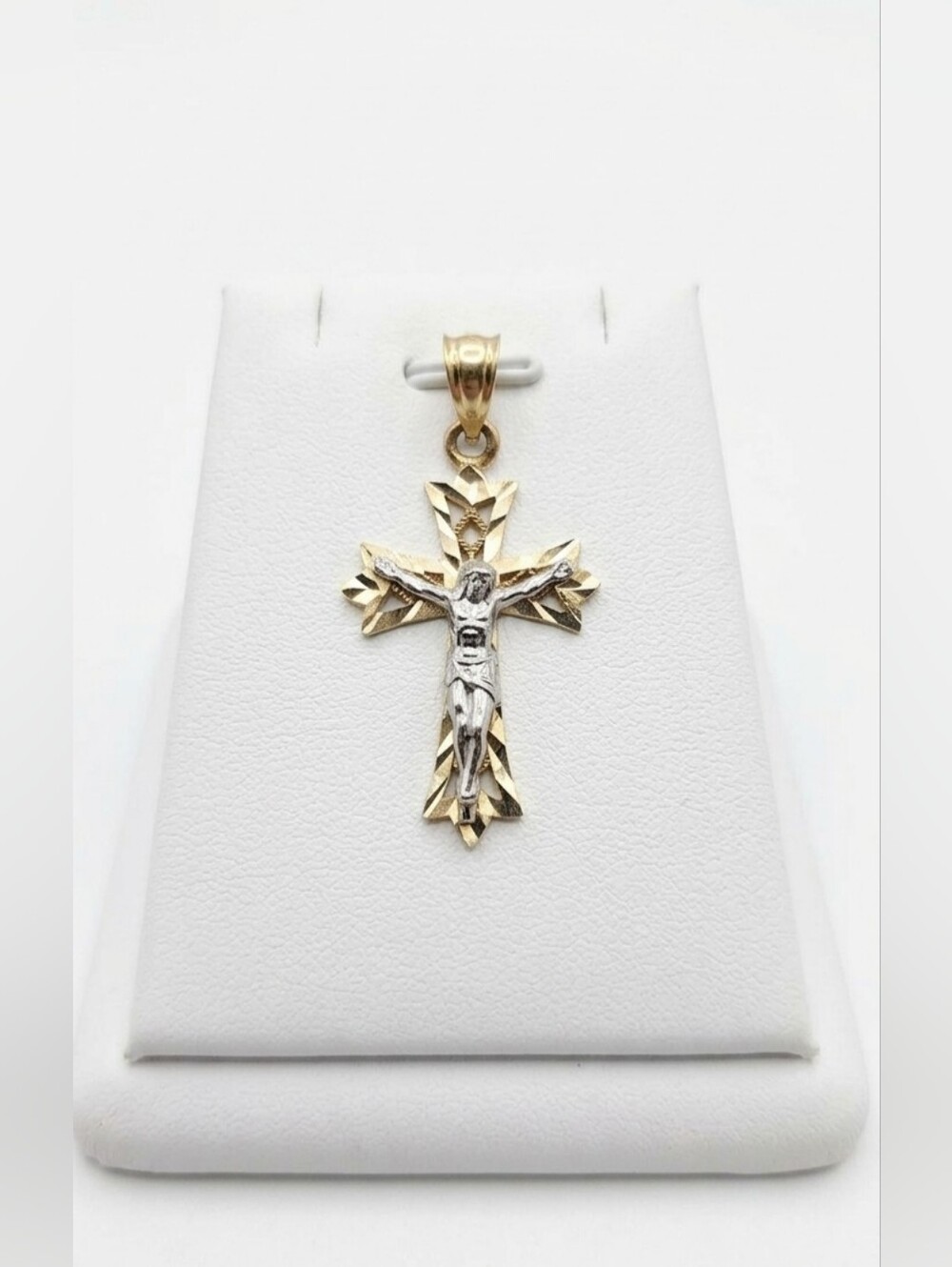 10k Gold Two-Tone Crucifix Pendant [1"] - Picture 3 of 4